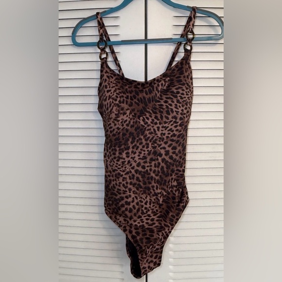 Leopard Print One Piece Swimsuit XL 16 / 18 Padded Adjustable Strap Long - Picture 6 of 8